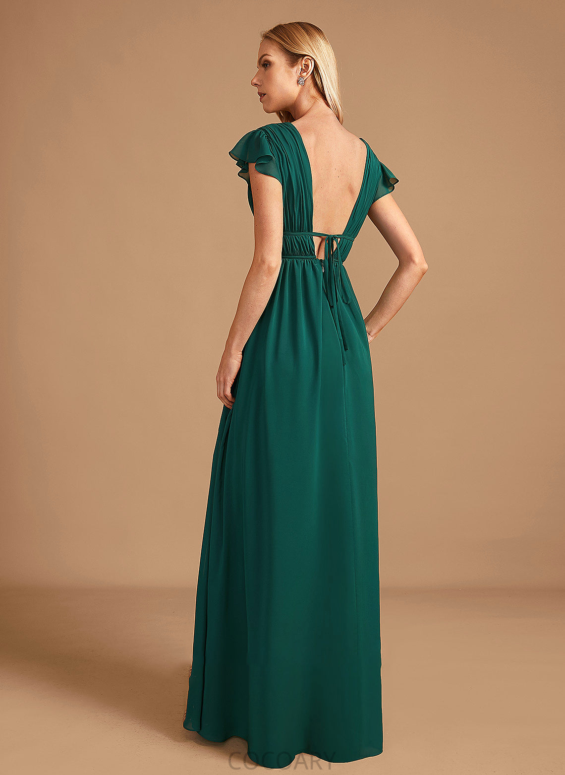 Silhouette Floor-Length Embellishment A-Line V-neck Fabric Neckline SplitFront Length Julie Floor Length Natural Waist Bridesmaid Dresses