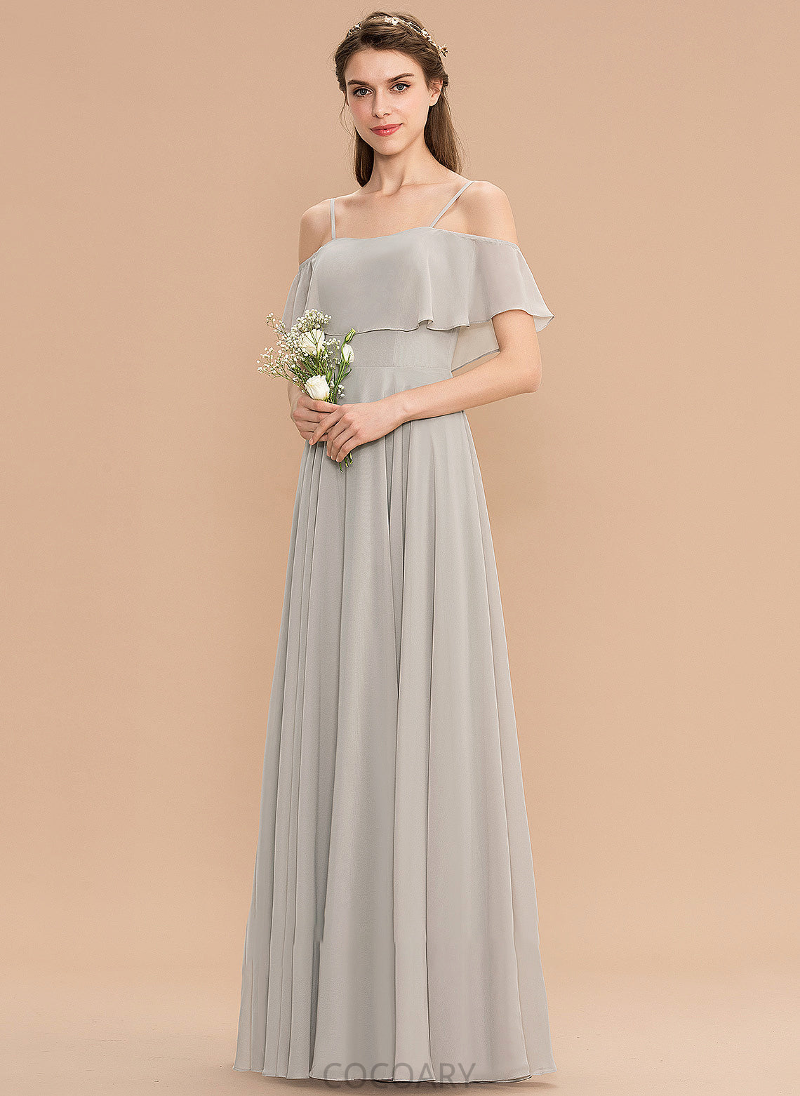 Silhouette Fabric Straps Floor-Length Off-the-Shoulder Neckline A-Line Length Rita Floor Length Off The Shoulder A-Line/Princess Bridesmaid Dresses