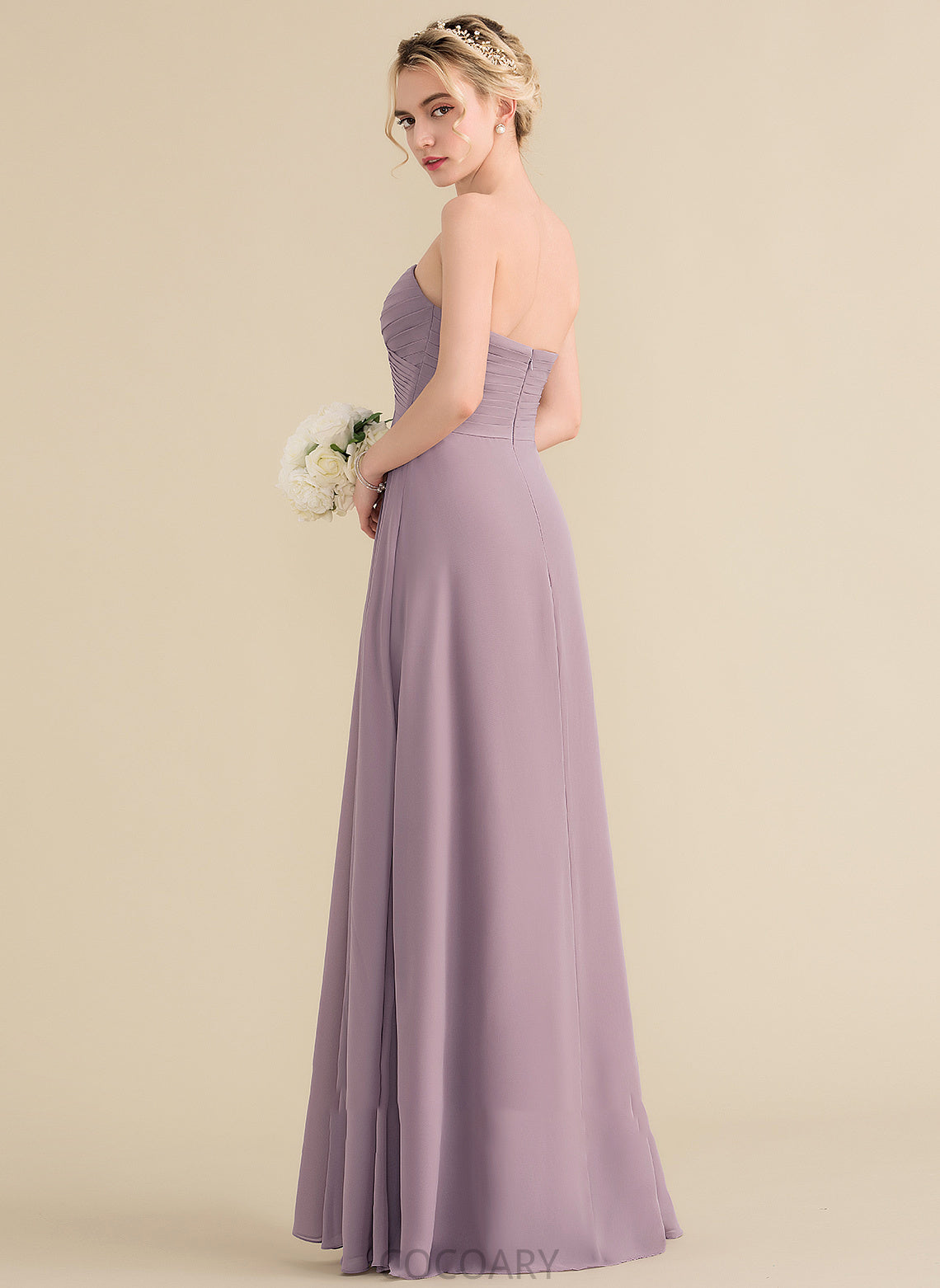 Length Silhouette Neckline SplitFront Fabric Ruffle Embellishment A-Line Floor-Length Sweetheart Avery Straps Bridesmaid Dresses