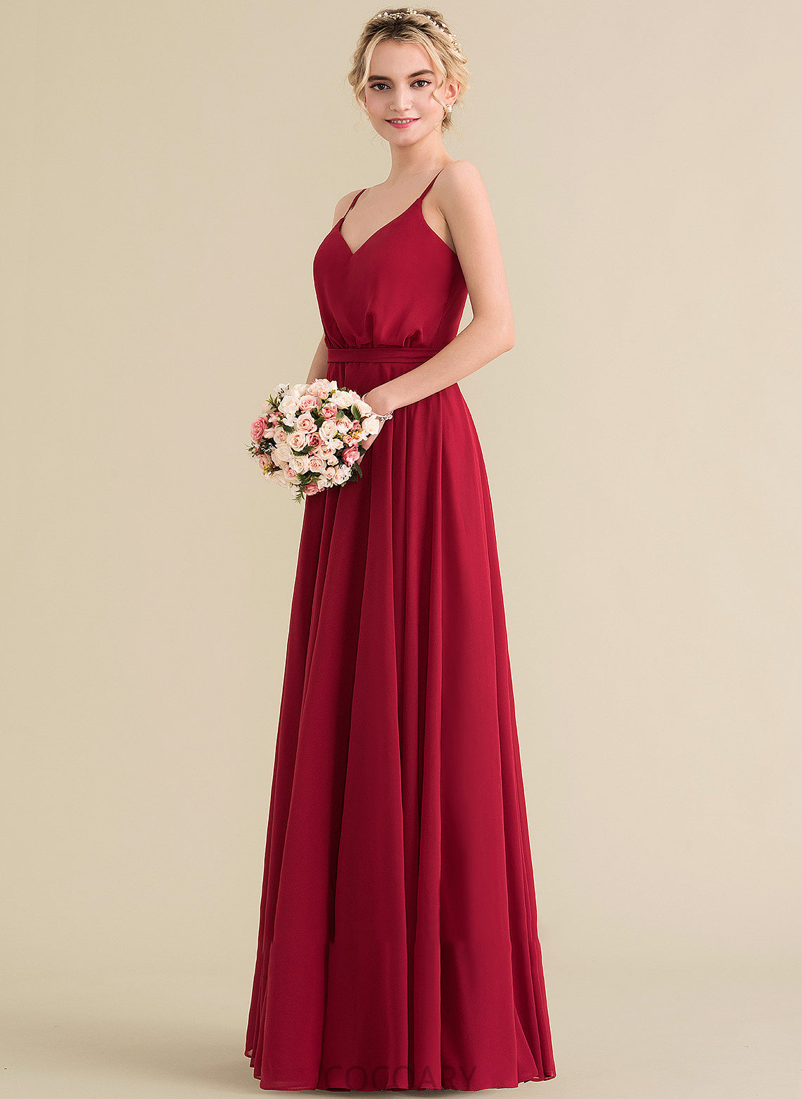 Silhouette Fabric Floor-Length Length Neckline V-neck Embellishment A-Line Bow(s) Lyric V-Neck A-Line/Princess Bridesmaid Dresses