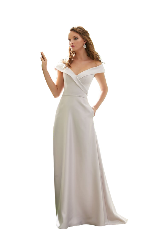 Elsa Chiffon Floor Length V-Neck A-Line/Princess Natural Waist Sleeveless Off The Shoulder Bridesmaid Dresses