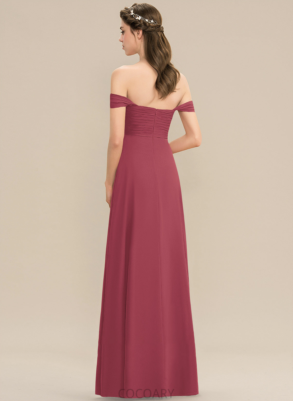 Neckline Embellishment Floor-Length Silhouette Length Off-the-Shoulder A-Line Ruffle Fabric Aisha Natural Waist Spaghetti Staps Bridesmaid Dresses