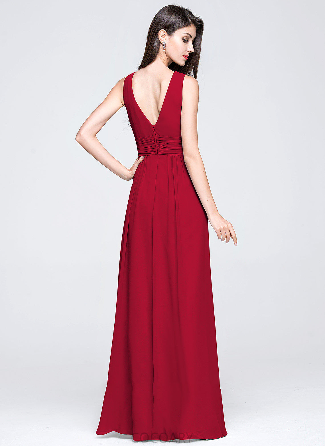 Fabric Floor-Length V-neck Embellishment Neckline Silhouette Ruffle A-Line Length Jackie Sheath/Column Scoop Bridesmaid Dresses