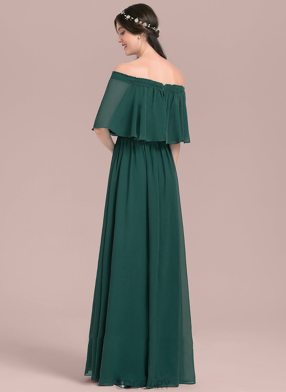 Floor-Length Off-the-Shoulder A-Line Embellishment Fabric Length Neckline SplitFront Silhouette Nellie A-Line/Princess Floor Length Bridesmaid Dresses