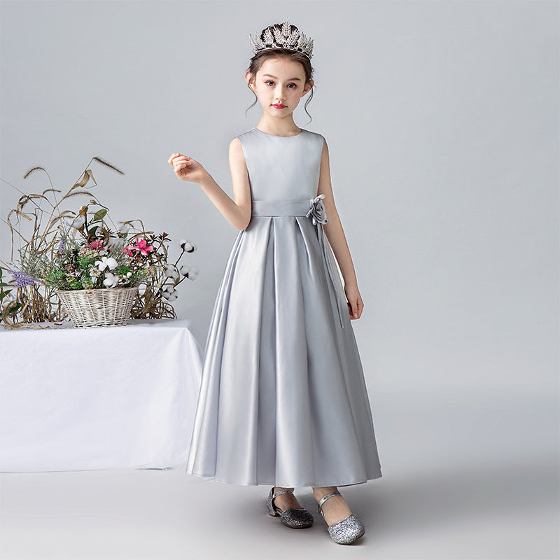 A Line Silver Sleeveless Flower Girl Dresses With Flower Belt