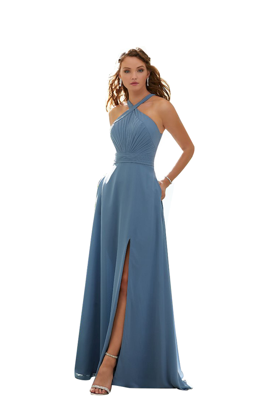 Phoenix Natural Waist Chiffon Halter Floor Length Sleeveless A-Line/Princess Bridesmaid Dresses