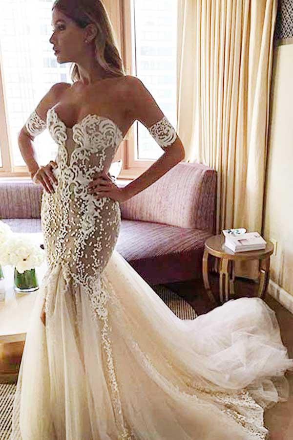 Sparkly Sweetheart Mermaid Backless Court Train Wedding Dresses