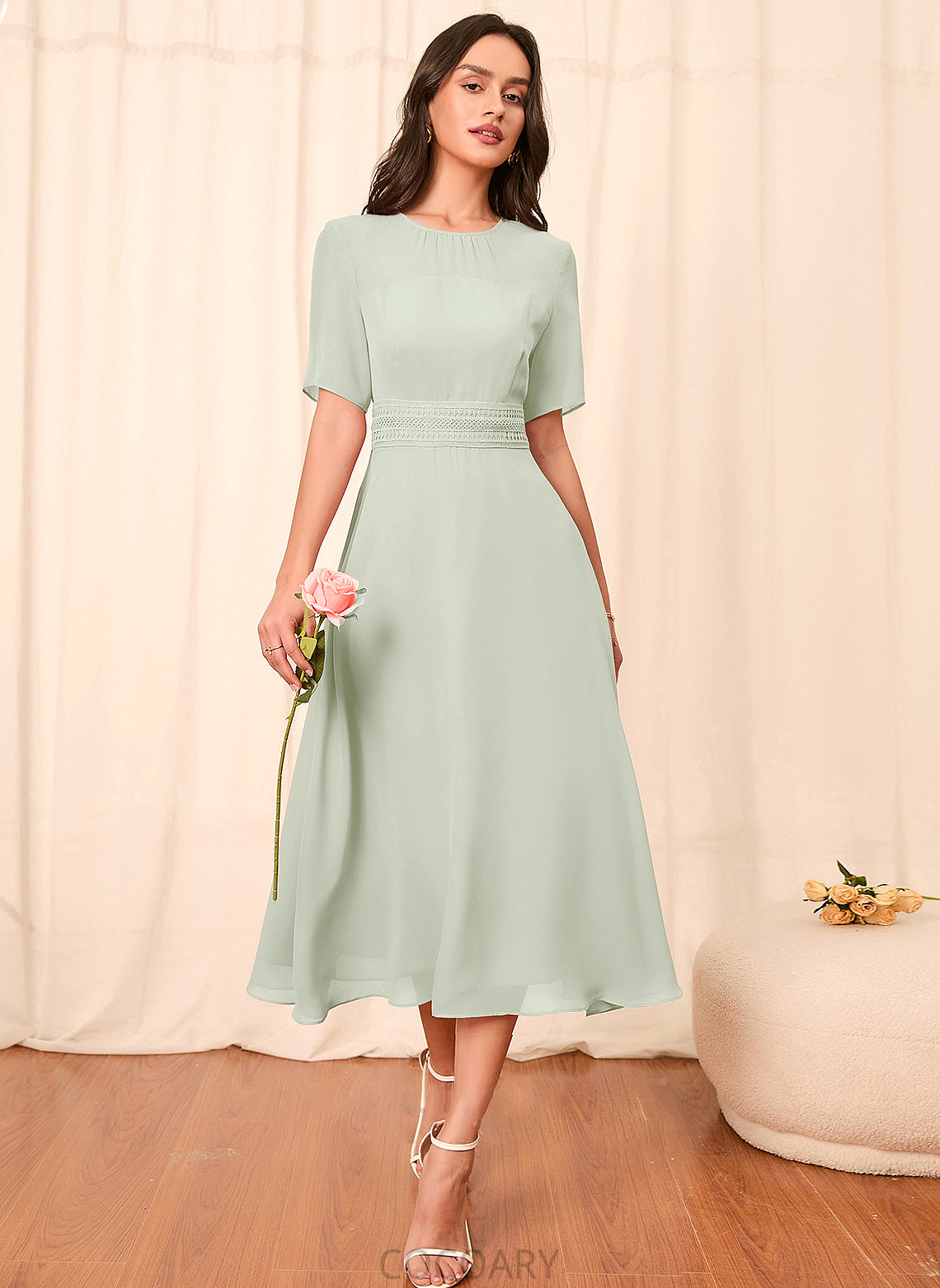 Sleeve Straps Length Silhouette A-Line Sleeves Knee-Length Fabric Jade Floor Length Scoop Sleeveless Bridesmaid Dresses