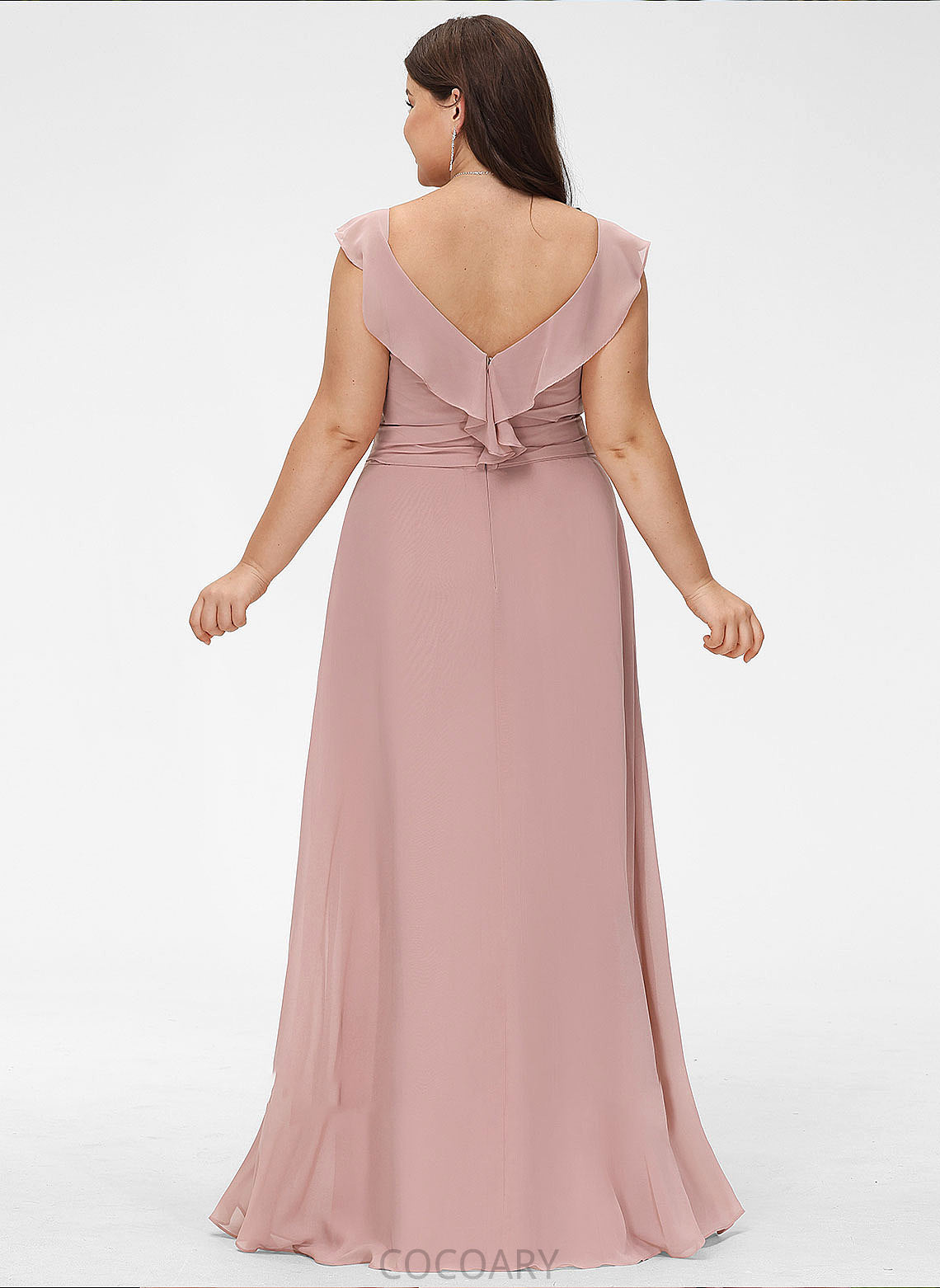 CascadingRuffles Length Fabric Embellishment Neckline Silhouette Empire V-neck Floor-Length Madilyn Natural Waist Floor Length Bridesmaid Dresses