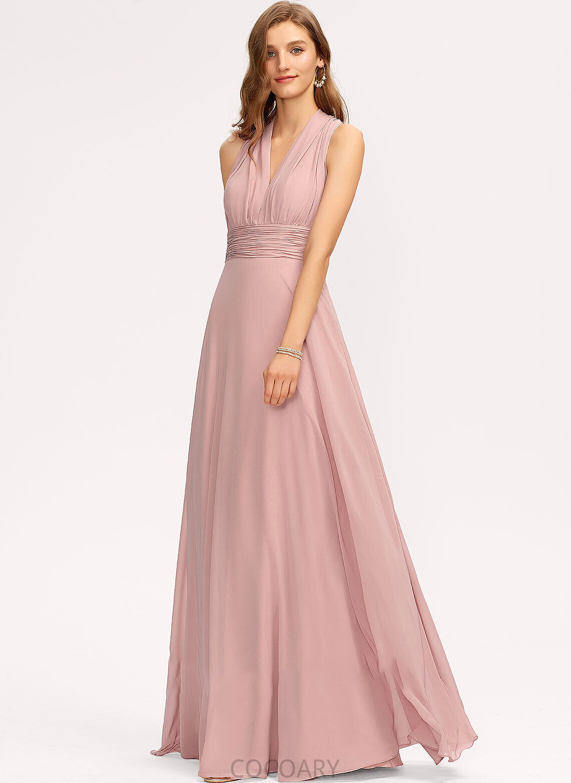 Silhouette A-Line Length Floor-Length Embellishment Neckline Halter One-Shoulder Ruffle V-neck Fabric Shyanne Bridesmaid Dresses