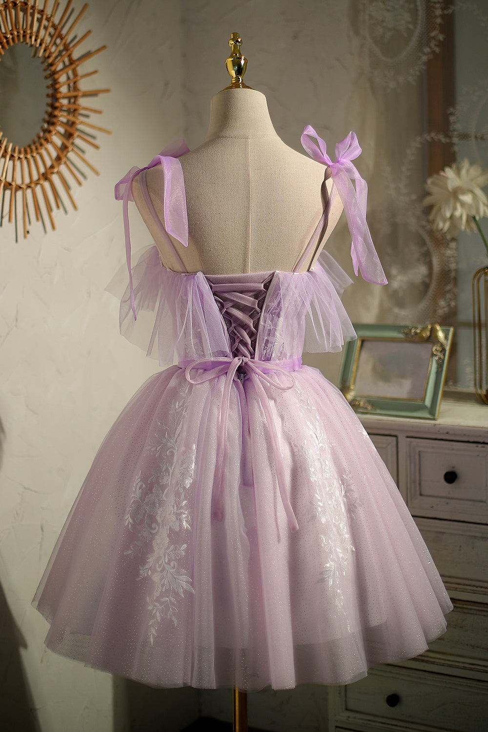 Cute Purple Sleeveless Lace Up Princess Short Homecoming Dresses