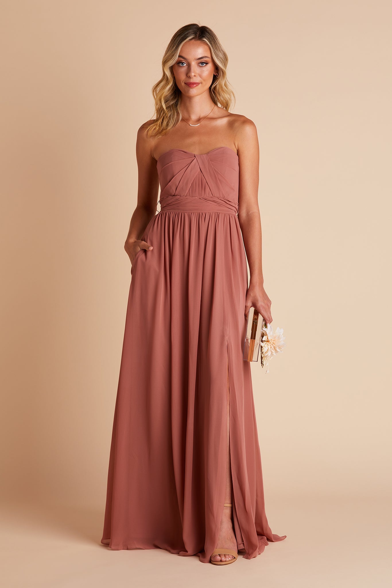 Grace Convertible Chiffon Bridesmaid Dress with Slit in Blush Pink