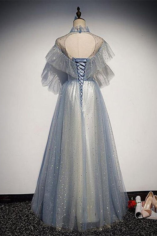 Pretty Light Blue Sparkly Long Elegant Princess Dresses Prom Dresses