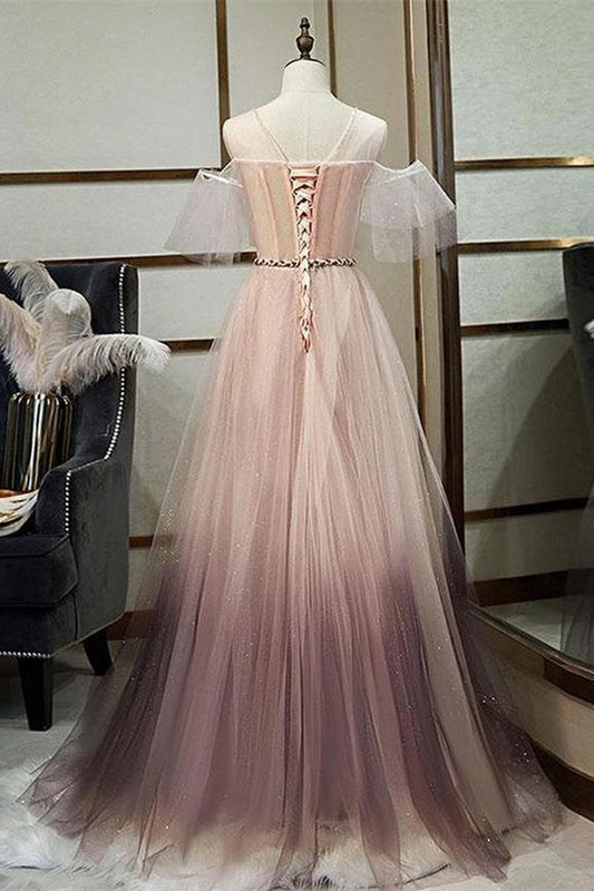 New Arrival Pink Lace Up Back Princess Dresses Beautiful Prom Dresses With Sleeves