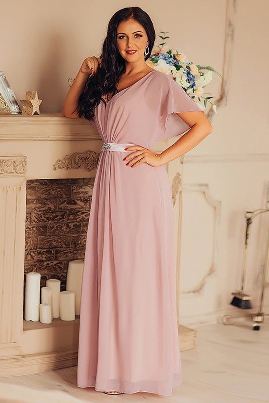 Simple Style V-neck Chiffon Long Elegant Prom Dresses Fashion Gowns