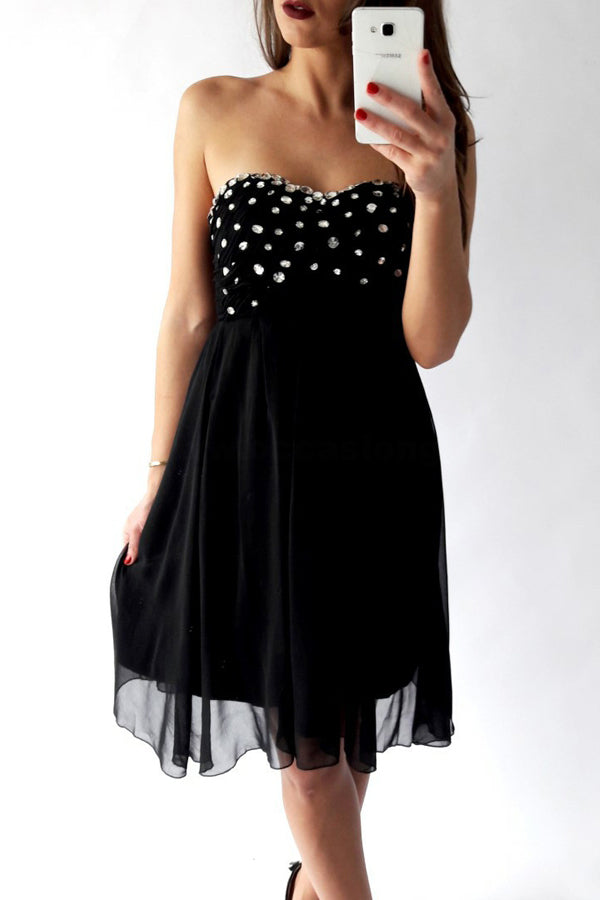 Black A Line Sweetheart Strapless Sleeveless Knee Length Homecoming Dresses