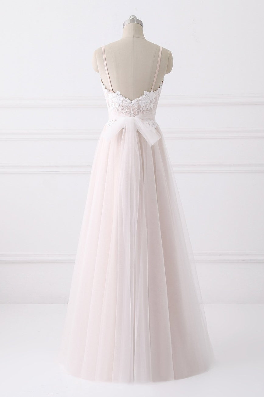 Girly Spaghetti Straps Long A-line Floor Length Wedding Dresses