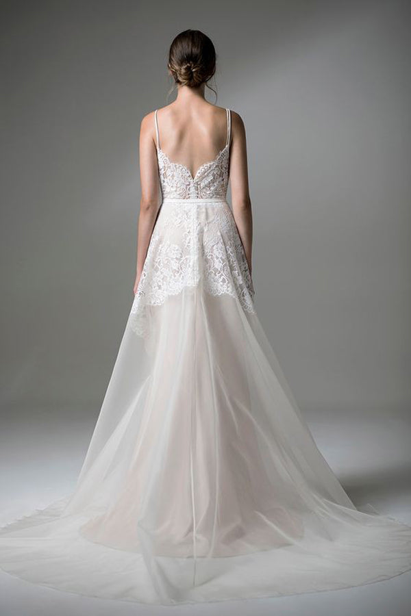 Sweetheart Spaghetti Open Back Appliques Sheer Wedding Dresses