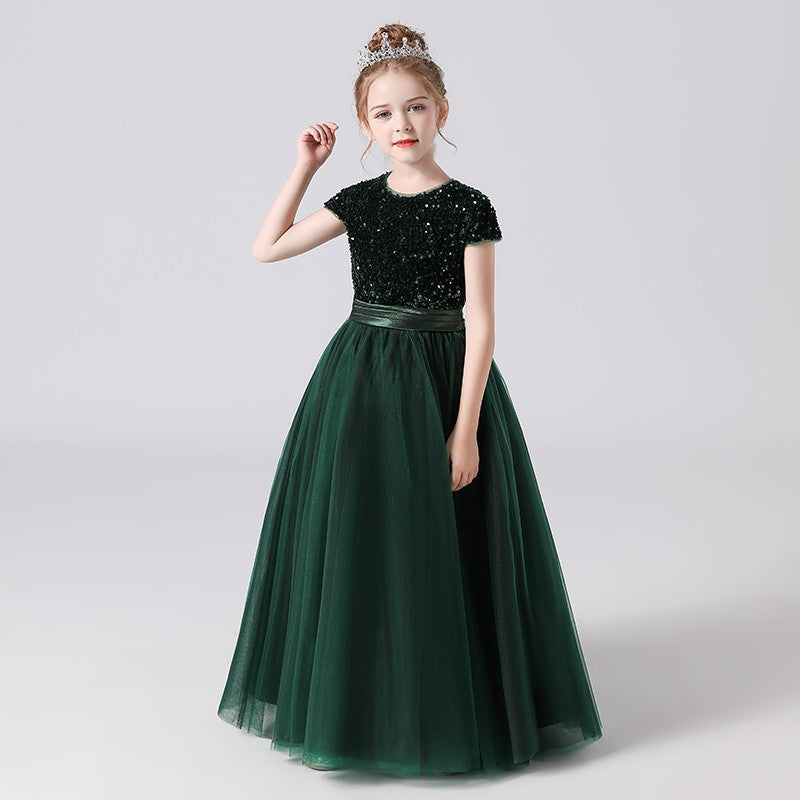 A Line Cap Sleeve Sequins Performance Dresses Flower Girl Dresses