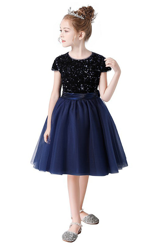 A- Line Cute Cap Sleeves Sequins Short Flower Girl Dresses