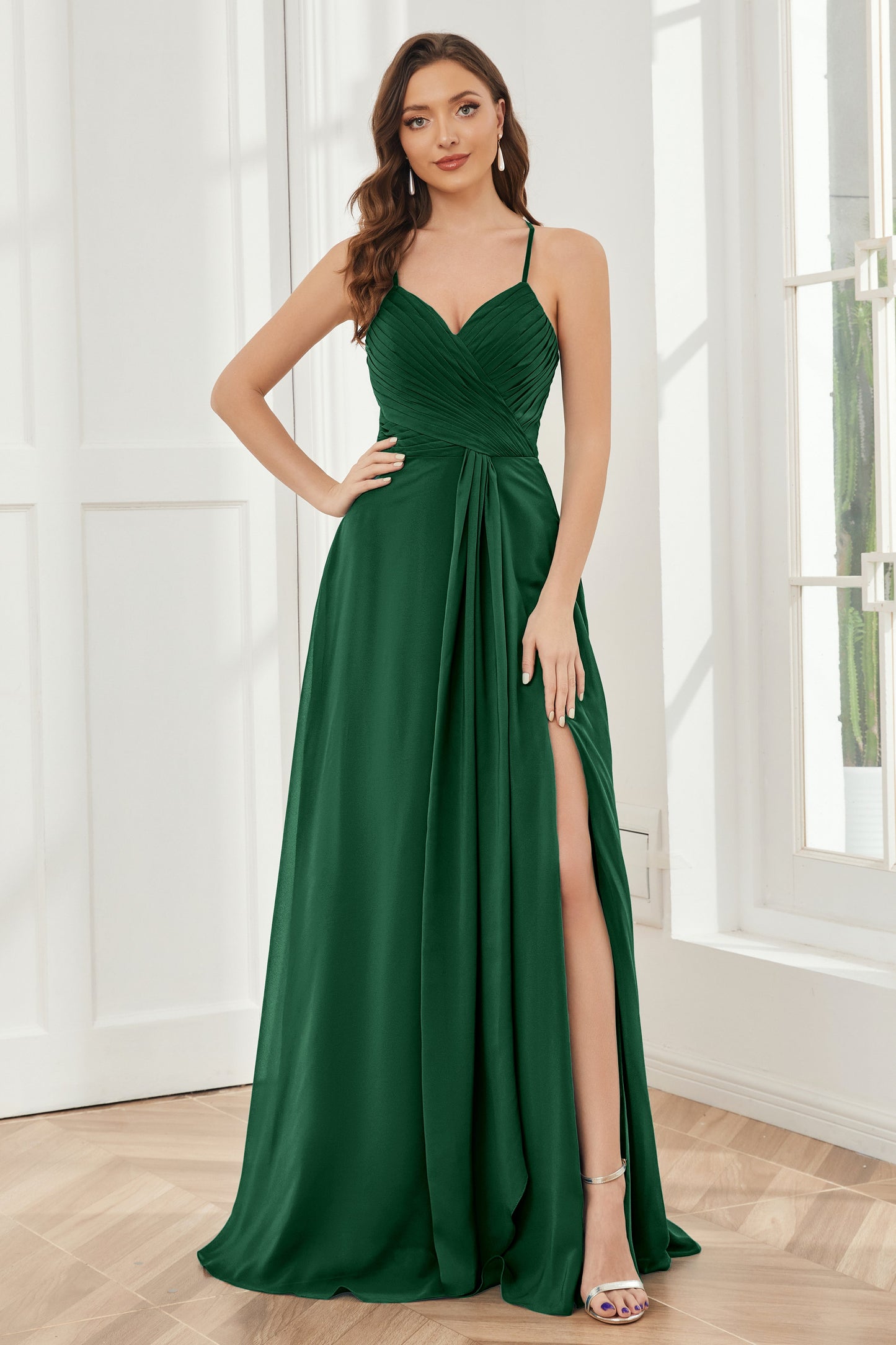 Spaghetti Straps Split Chiffon Bridesmaid Dresses