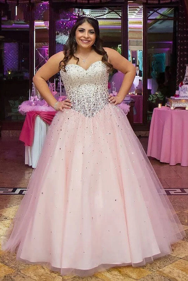 Chic Sweetheart Sleeveless Beading Appliques Tulle Floor Length Prom Dresses